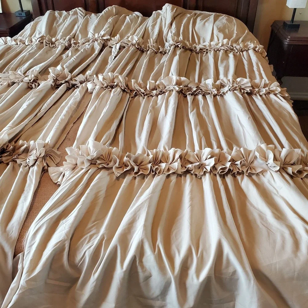 Homechoice Decor Thermal Blackout Ruffle Curtains Beige 2 Panels Lined 54x84